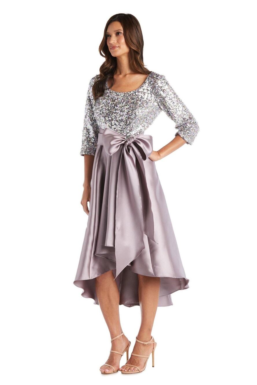R&M Richards Petite Mother Of The Bride Gown Dress 6P Mauve Silver Sequins Glam